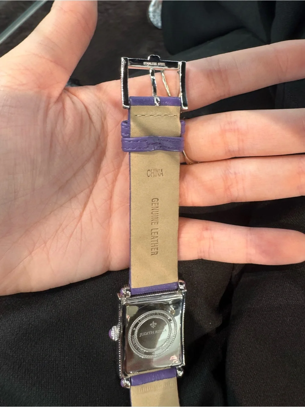 New Judith Ripka Stainless Steel Quilted Leather Tank Watch – Purple